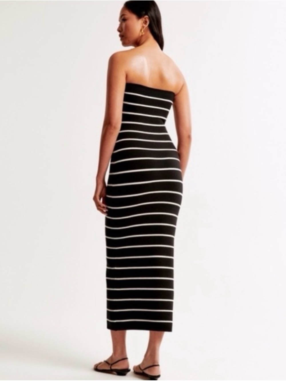 Abercrombie & Fitch Black and White Strapless Ribbed Maxi Dress - Picture 2 of 7